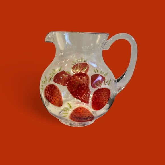 New LRG Strawberry Clear Plastic Ice Tea Water Pitcher Spring Summer Party BBQ - Picture 1 of 3